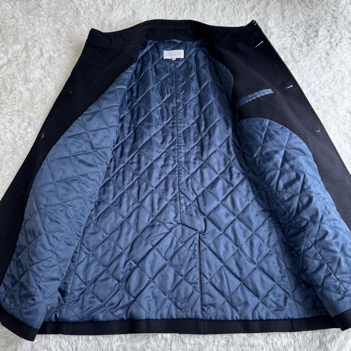 マッキントッシュ シングル コート 裏地 キルティング 中綿素材 ネイビー 40 M～Lサイズ相当_画像5