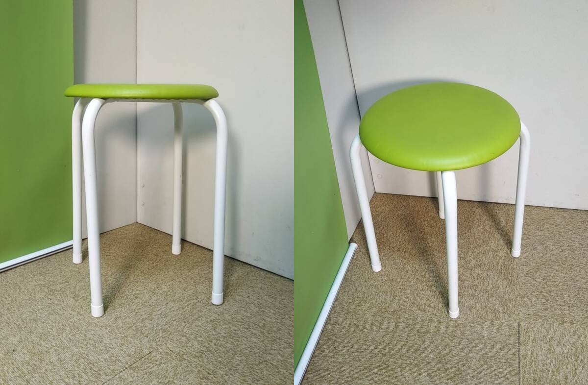 【送料別】【関東一部地域自社便配送可能】▼丸イス　スツール　AC-222　丸椅子▼中古▼グリーン▼A-1495_画像10