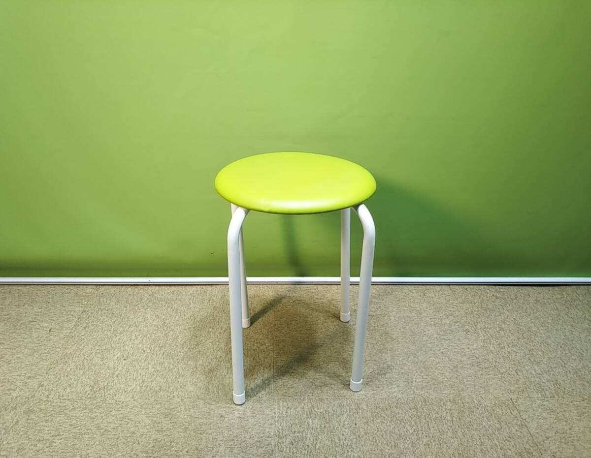 【送料別】【関東一部地域自社便配送可能】▼丸イス　スツール　AC-222　丸椅子▼中古▼グリーン▼A-1495_画像2