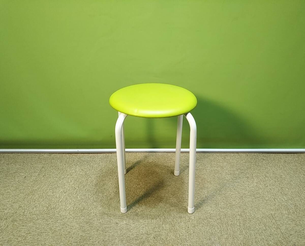 【送料別】【関東一部地域自社便配送可能】▼丸イス　スツール　AC-222　丸椅子▼中古▼グリーン▼A-1495_画像1