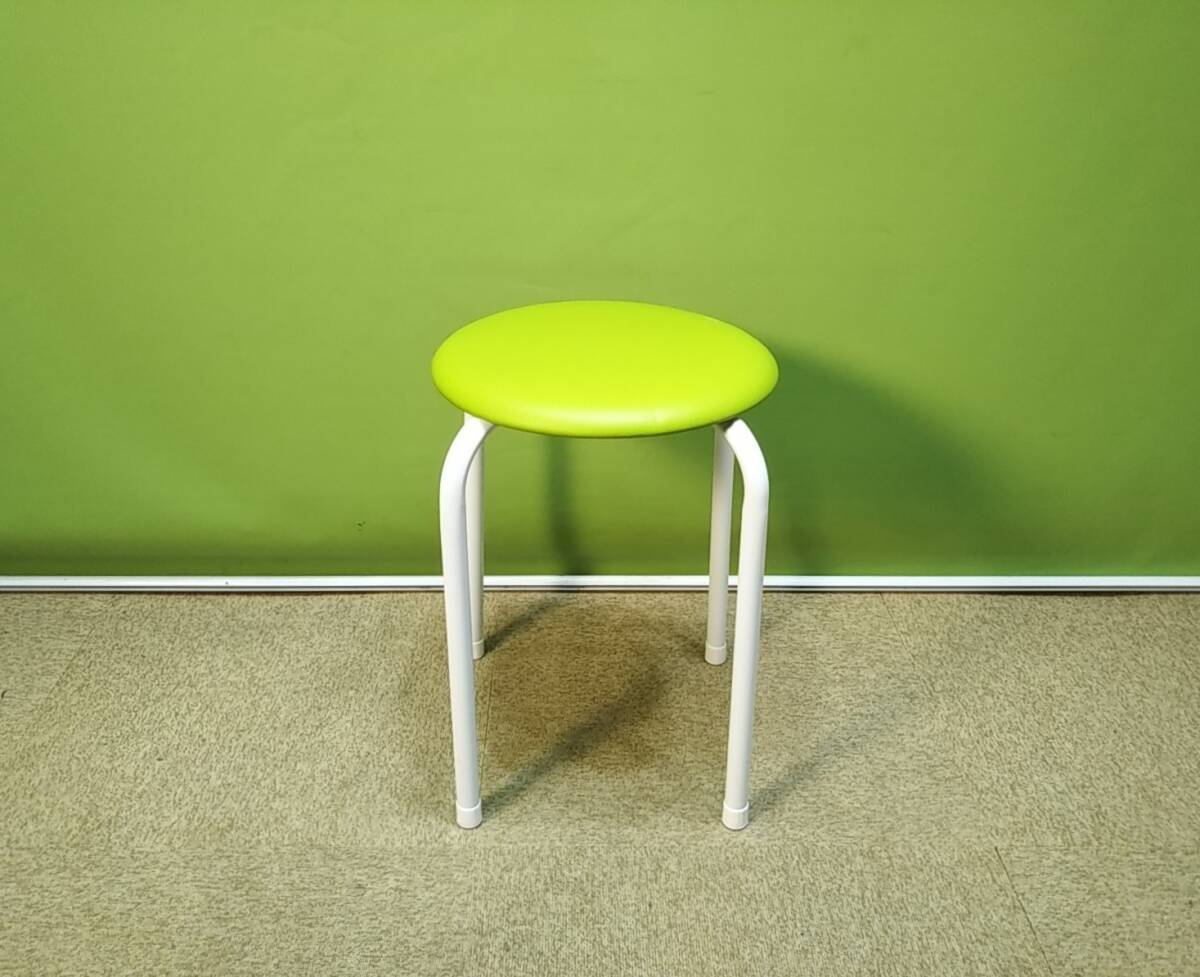 【送料別】【関東一部地域自社便配送可能】▼丸イス　スツール　AC-222　丸椅子▼中古▼グリーン▼A-1496_画像1