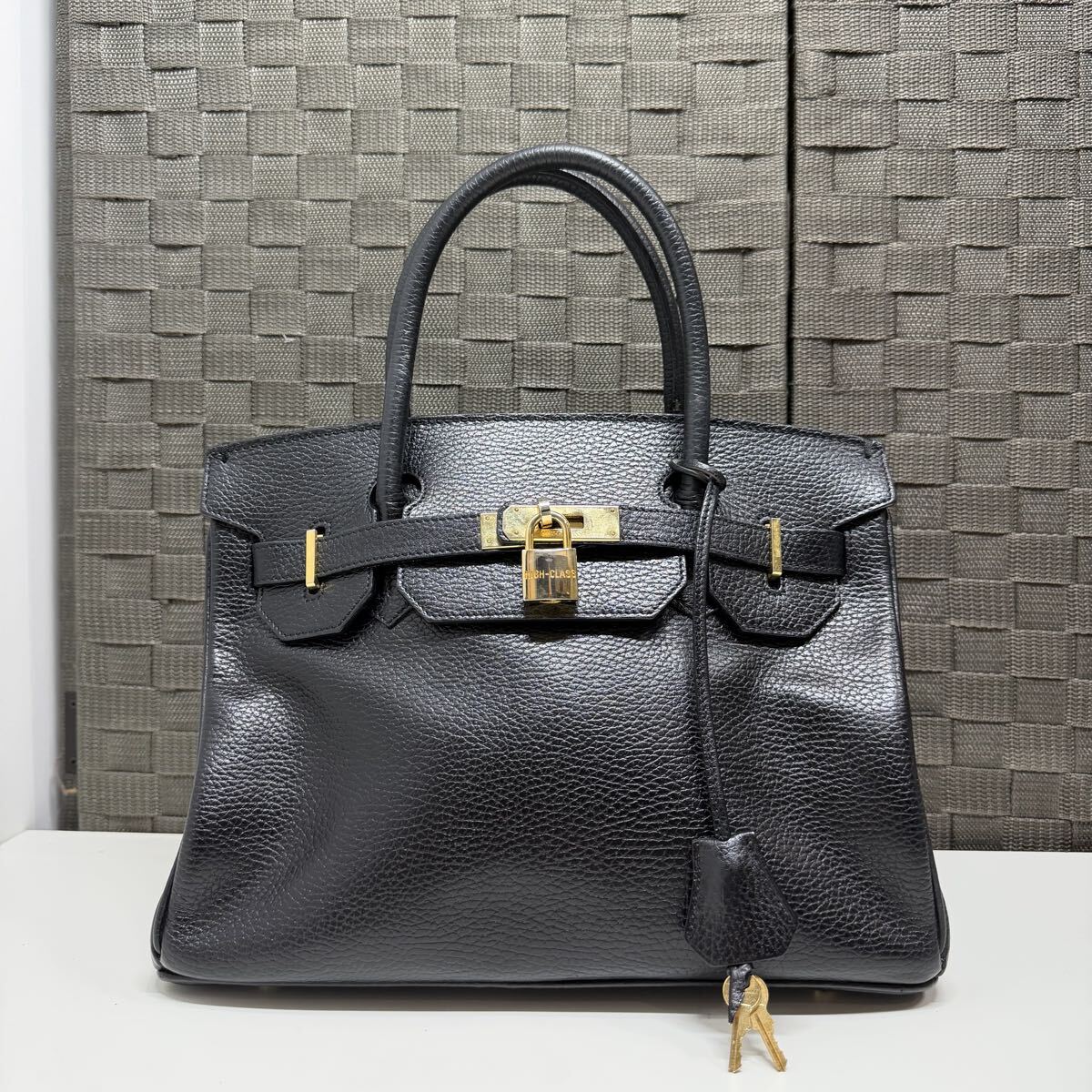 HIGH CLASS ハンドバッグ ブラック ゴールド金具 レザー ハイクラス_画像1
