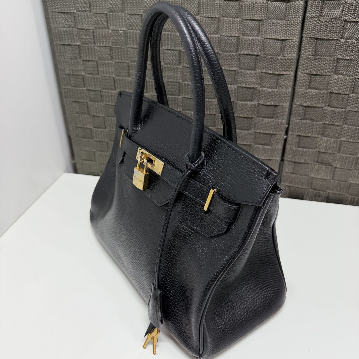 HIGH CLASS ハンドバッグ ブラック ゴールド金具 レザー ハイクラス_画像3