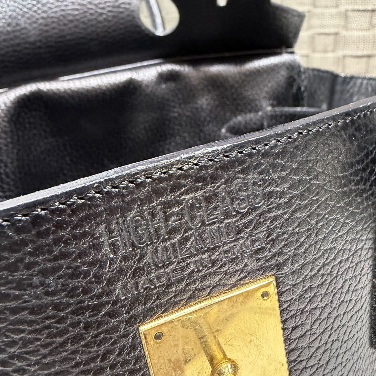 HIGH CLASS ハンドバッグ ブラック ゴールド金具 レザー ハイクラス_画像9