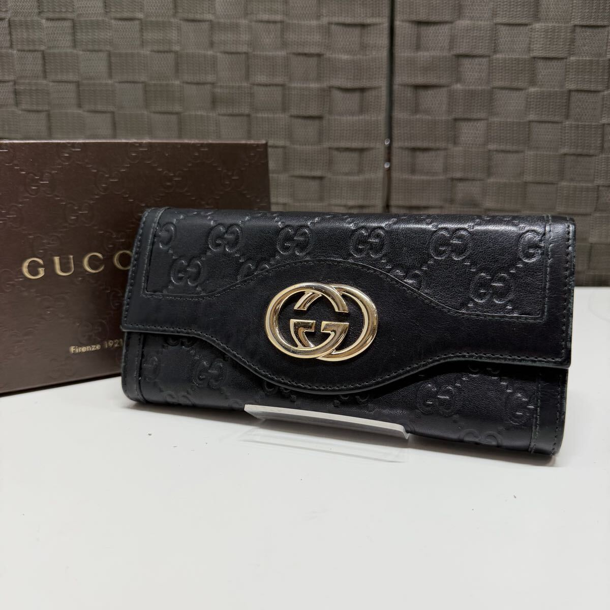 GUCCI グッチ 長財布 レザー グッチシマ ブラック_画像1
