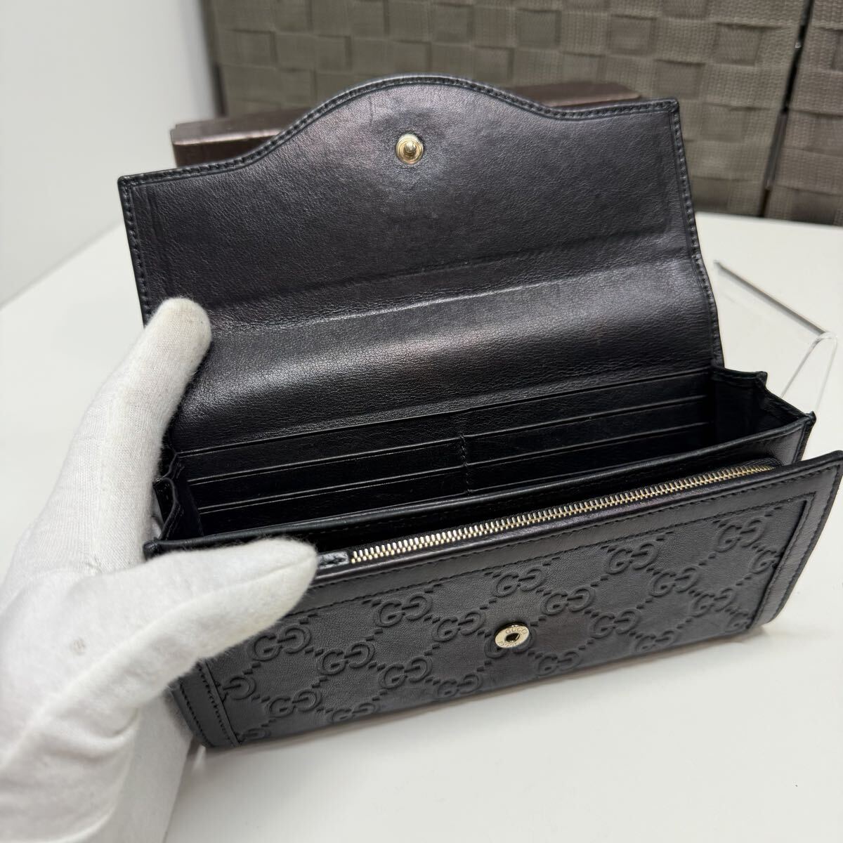 GUCCI グッチ 長財布 レザー グッチシマ ブラック_画像4