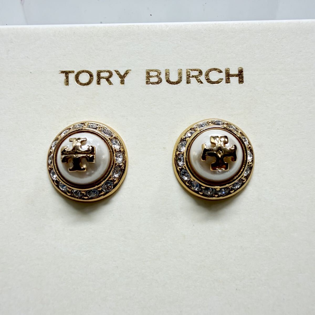 Tory Burch トリーバーチ ピアス ロゴ ゴールド パール　ラインストーン_画像1