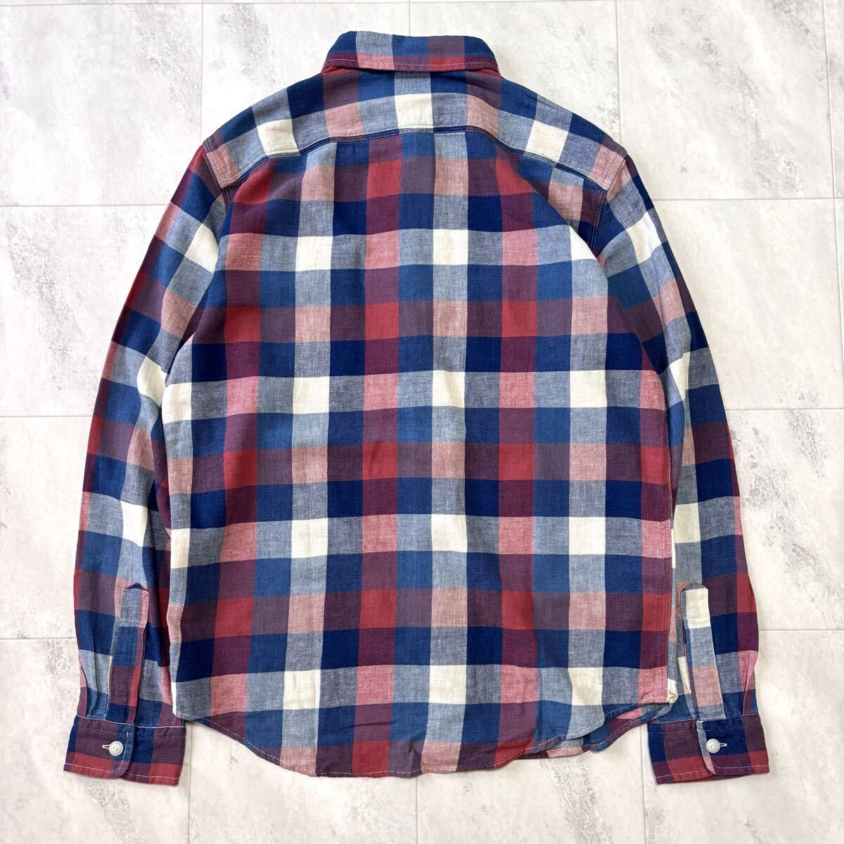 【新品未使用 L相当】RRL ダブルアールエル ラルフローレン ワークシャツ チェック 長袖 コットン リネン タグ付き ダブルポケット シャツ_画像7