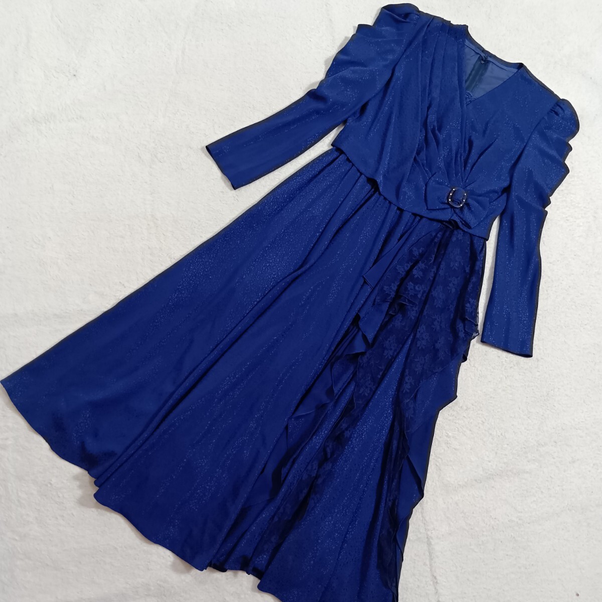 【ヴィンテージ】REFANNE リファンネ TOKYO SOIR 東京ソワール ロングドレス ワンピース 長袖 フォーマル 昭和レトロ ネイビー 11 ★1000_画像1