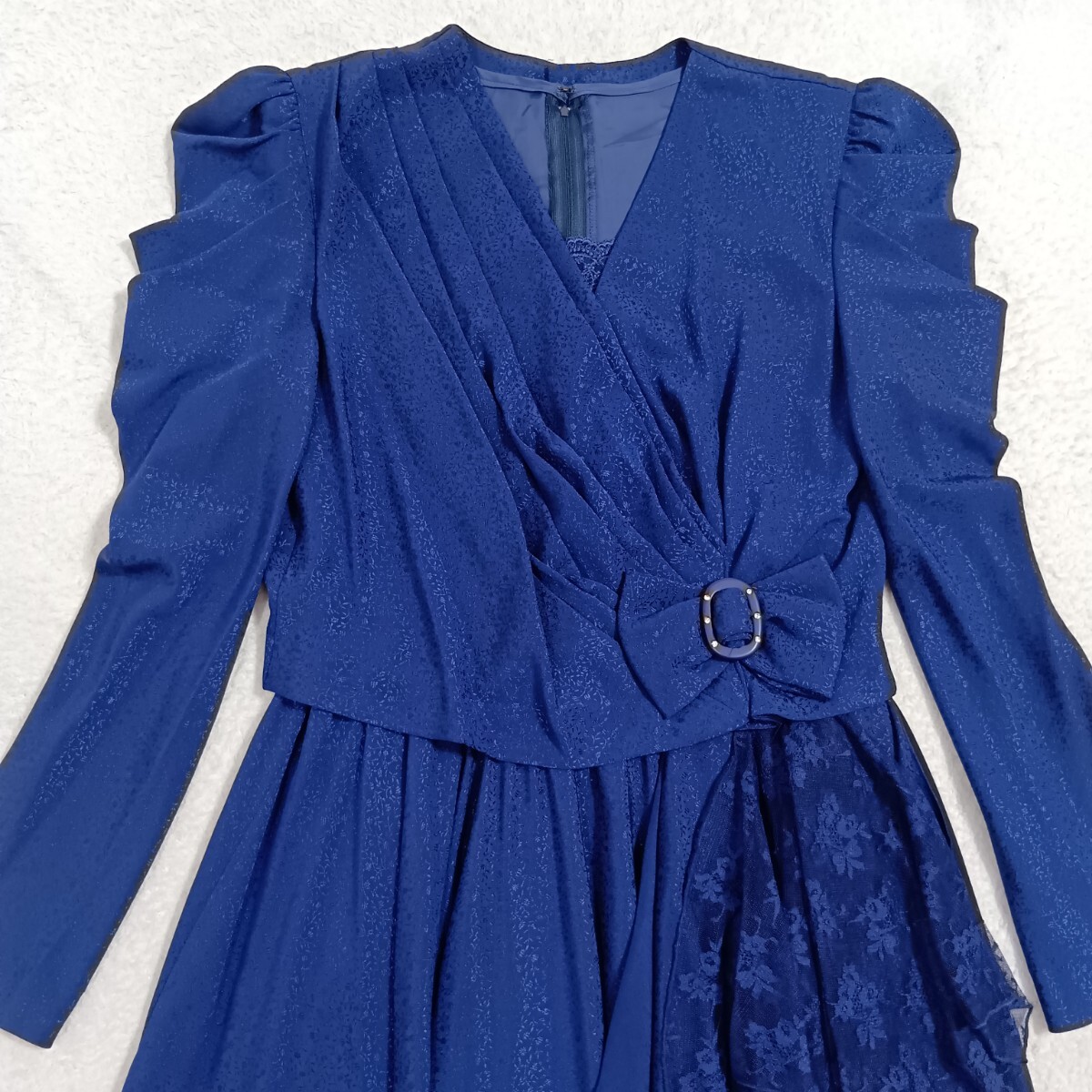 【ヴィンテージ】REFANNE リファンネ TOKYO SOIR 東京ソワール ロングドレス ワンピース 長袖 フォーマル 昭和レトロ ネイビー 11 ★1000_画像3