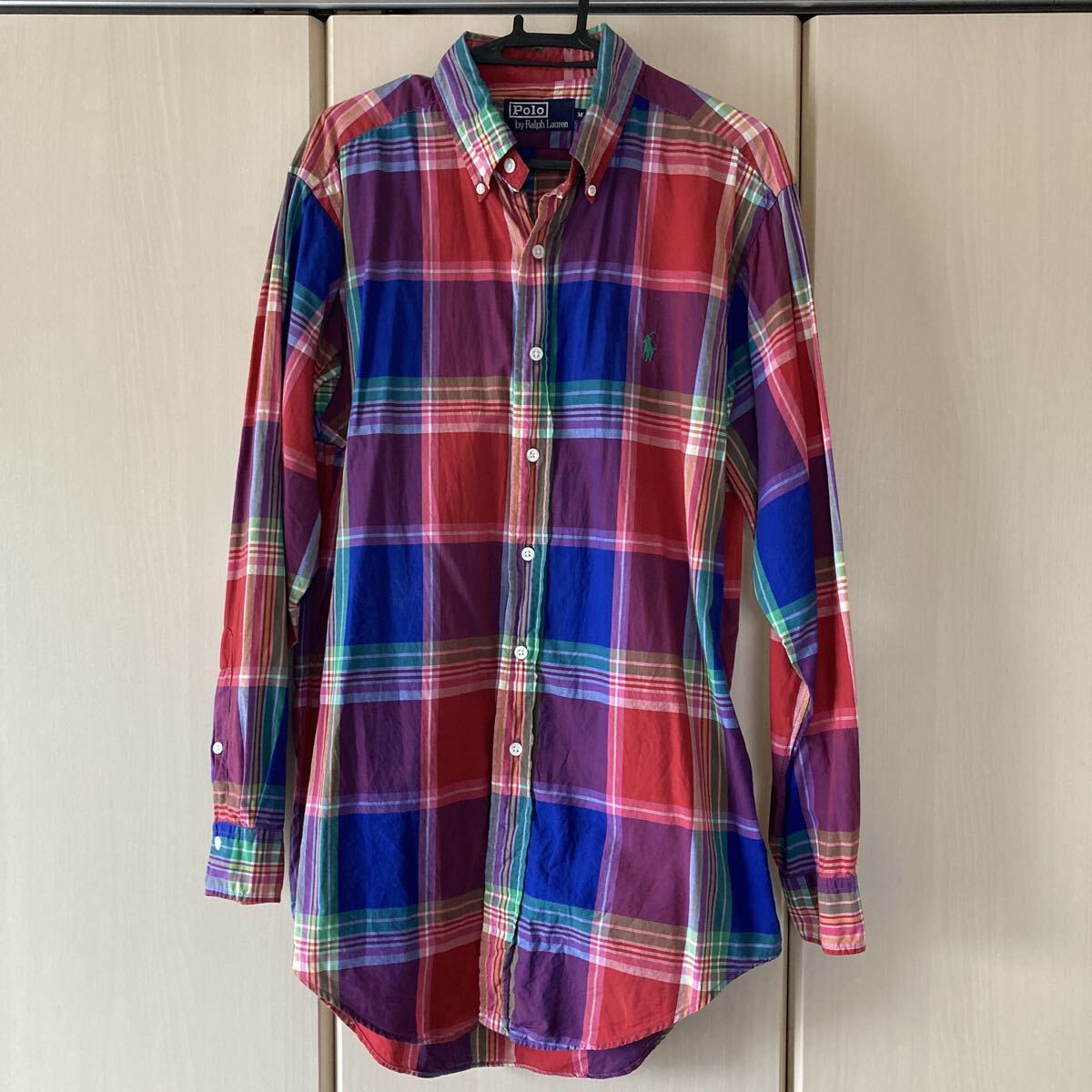 ファッション衣類 ☆ 廃番古着 長袖シャツ Polo Ralph Lauren ポロラルフローレン M レッド×ブルー系 チェック柄 アウトドア等_画像1