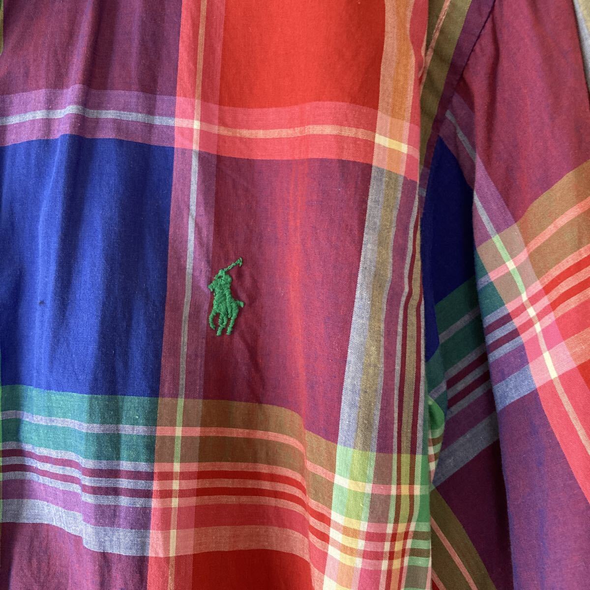 ファッション衣類 ☆ 廃番古着 長袖シャツ Polo Ralph Lauren ポロラルフローレン M レッド×ブルー系 チェック柄 アウトドア等_画像3