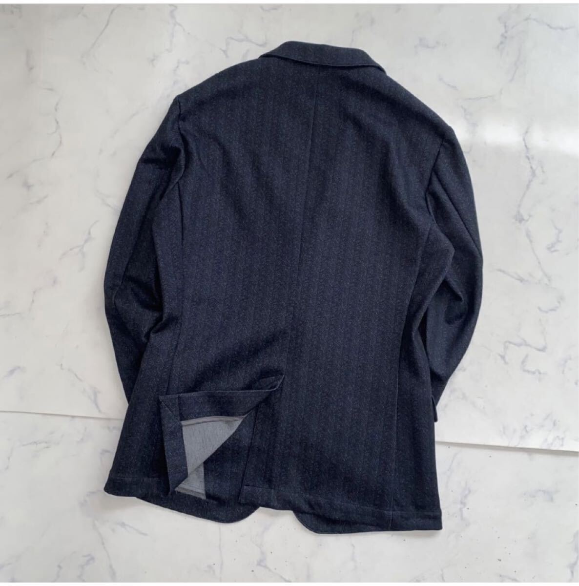 TAKA-Q M タカキュー ストレッチ ウォッシャブル ヘリンボーン 紺 ネイビー テーラードジャケット アンコンジャケット グレー TAKAQ 秋冬_画像9