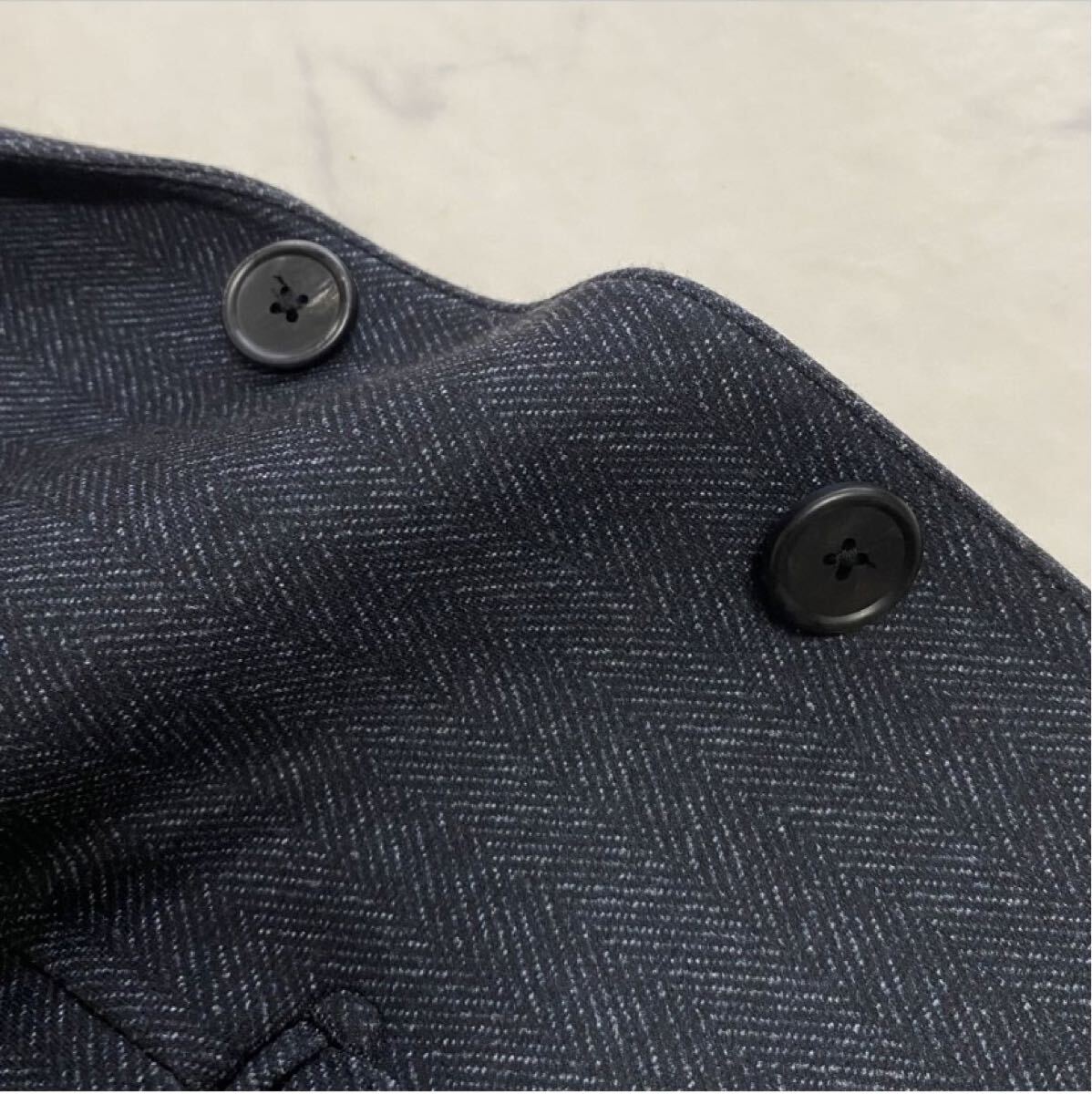 TAKA-Q M タカキュー ストレッチ ウォッシャブル ヘリンボーン 紺 ネイビー テーラードジャケット アンコンジャケット グレー TAKAQ 秋冬_画像6