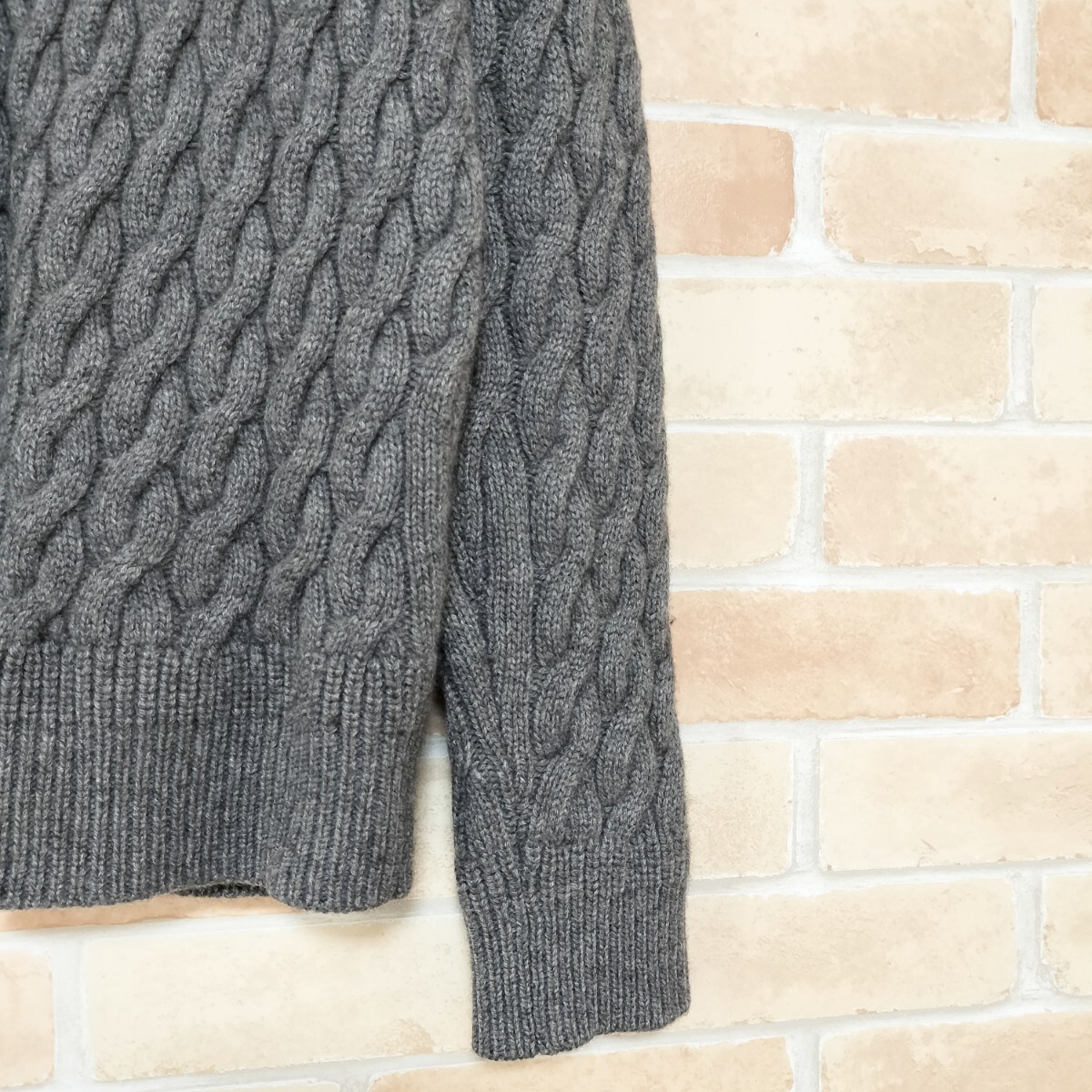 【美品】EDIFICE ケーブル編み ニット ピュアカシミア100% 肉厚 size44 グレー エディフィス_画像3