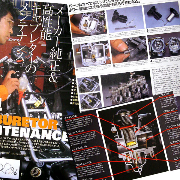 キャブレター メンテ 特集 雑誌 純正 CR 完全分解 FCR グース Goose ハーレー XLH W1S GPz900R CB750K0 ケーヒン クリーニング_画像1