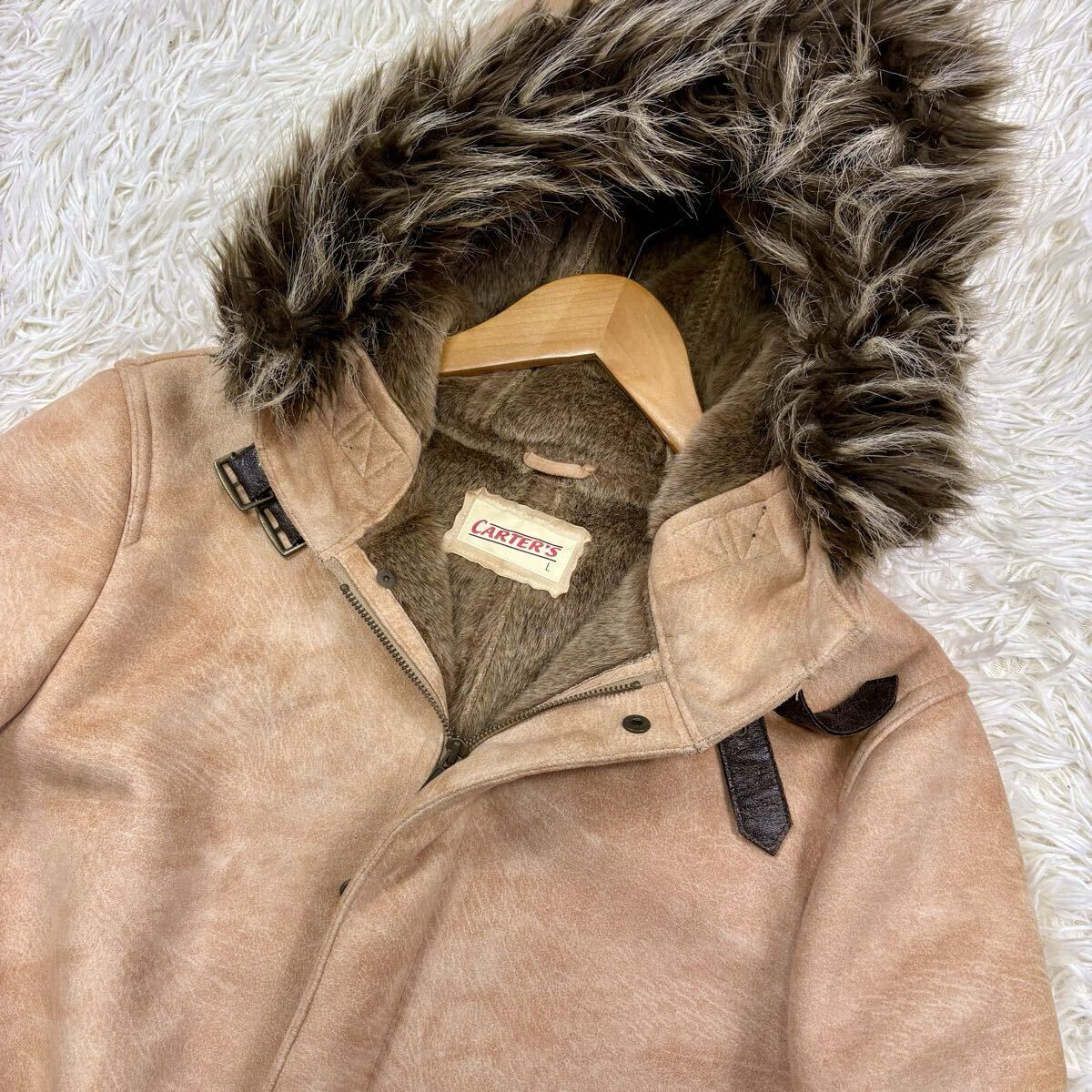 ◎美品/希少Lサイズ!!!◎CARTERS カーターズ ムートンコート【極上の肌触り】ジャケット ボア ファー 2way 極暖 肉厚 キャメル ベージュ_画像2