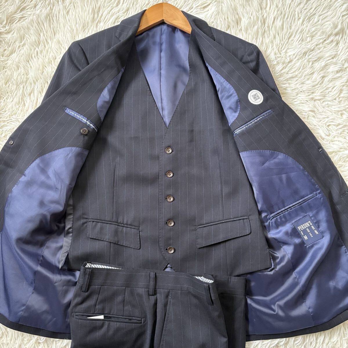 ◎極美品/希少Lサイズ!!!◎パーソンズフォーメン【最高級3ピース】PERSON’S FOR MEN セットアップ スーツ スリーピース ビジネス ネイビー_画像5