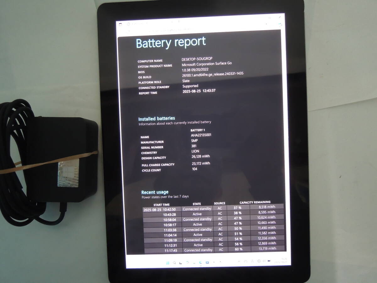 Microsoft Surface GO Model:1824 CPU:Pentium4415Y 1.60GHz 実装RAM:4GB SSD:64GB 付属品:純正アダプター #1_画像5