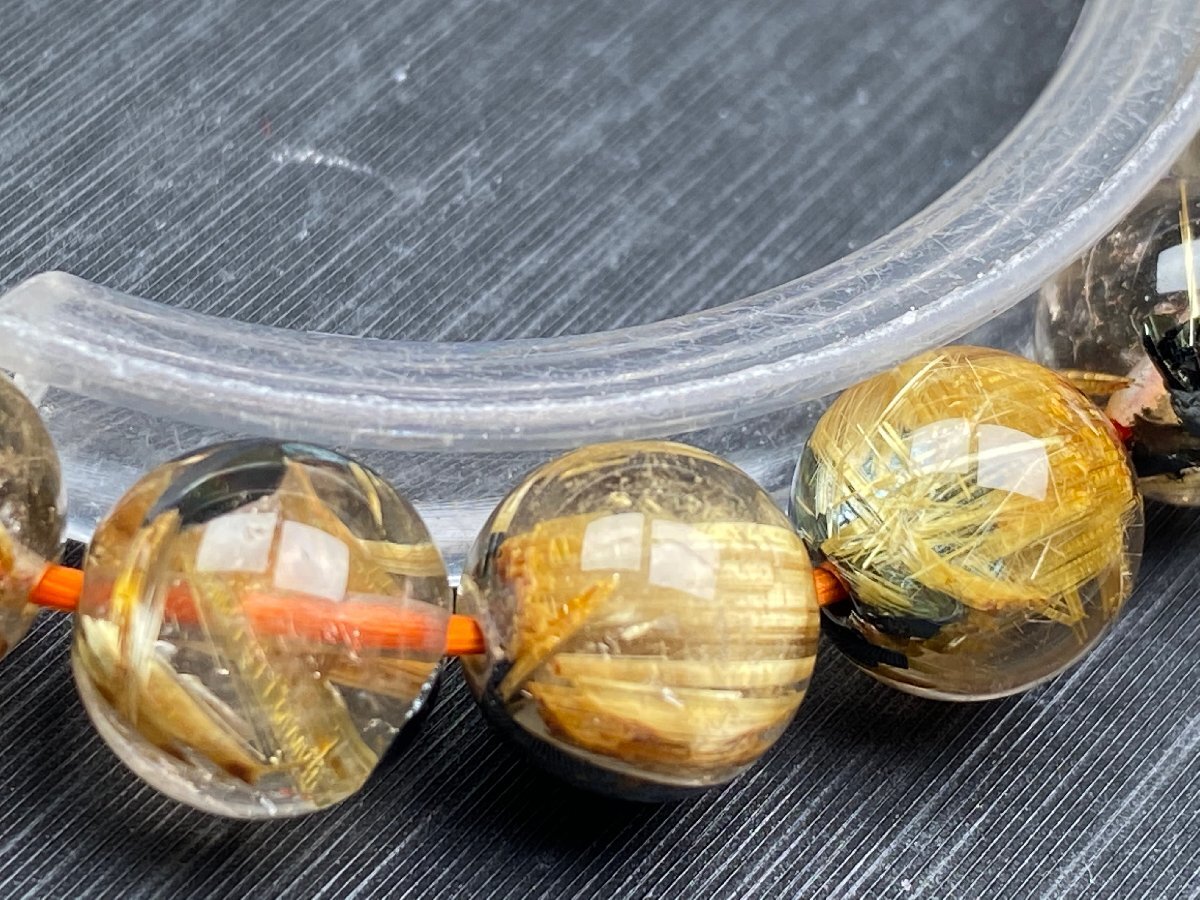 即決 0623a591 天然石★【80A太陽花タイチンルチル】★ブレス 9.5-10mm（新品）_画像6