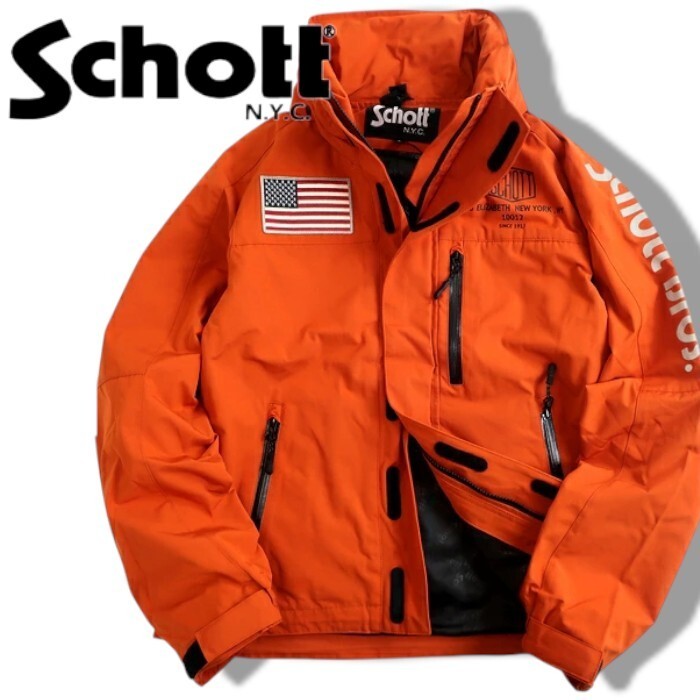 Schott ショット 新品 定2.9万 ワッペン リフレクトプリント フード付 シンセティック フィールドジャケット 3102058 橙 S▲080▼20331k12_画像1
