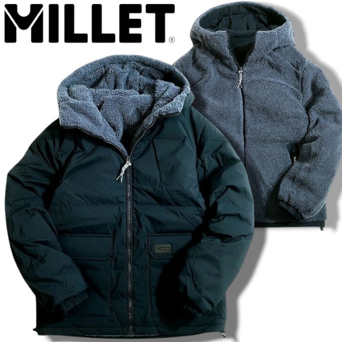 MILLET ミレー 新品 GOOSE DOWN 裏ボアフリース リバーシブル フーデッド グースダウン ジャケット 20161 ネイビー 95(M)▲080▼50219k07_画像1