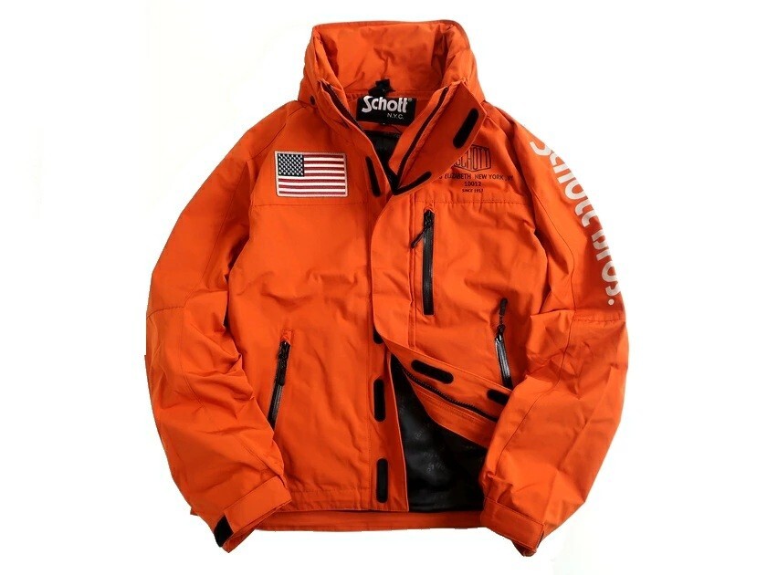 Schott ショット 新品 定2.9万 ワッペン リフレクトプリント フード付 シンセティック フィールドジャケット 3102058 橙 S▲080▼20331k12_画像2