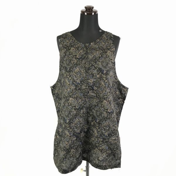  включая доставку * low to редкость mon* лен /linen./. какой . рисунок / безрукавка туника [ женский M степень /. зеленый серия ] задний кнопка /LAUTREAMONT*BF574