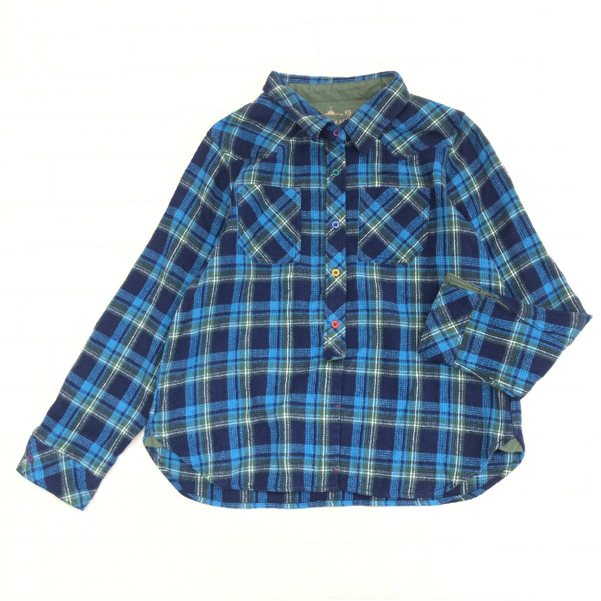 As Know As olaca アズノゥアズ オオラカ タータンチェック ワッフル シャツ 15(2XL) ブラウス ネルシャツ 3L ゆったり 大きい レディース_画像1
