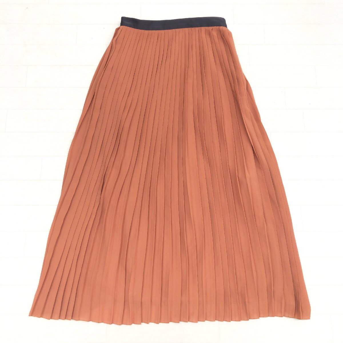 美品 Adam et Rope for AUTHENTIC CLOTHES アダムエロペ レイヤード タック プリーツスカート 38(M) w68 キャメル 日本製 ロングスカート_画像1