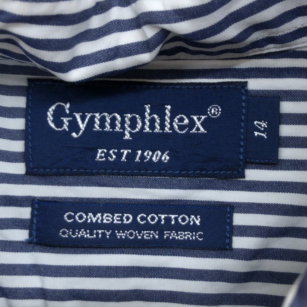 Gymphlex ジムフレックス ロゴ刺繍 コットン ストライプ シャツ 14 白 ホワイト×ネイビー 日本製 ブラウス 長袖 レディース 婦人_画像3