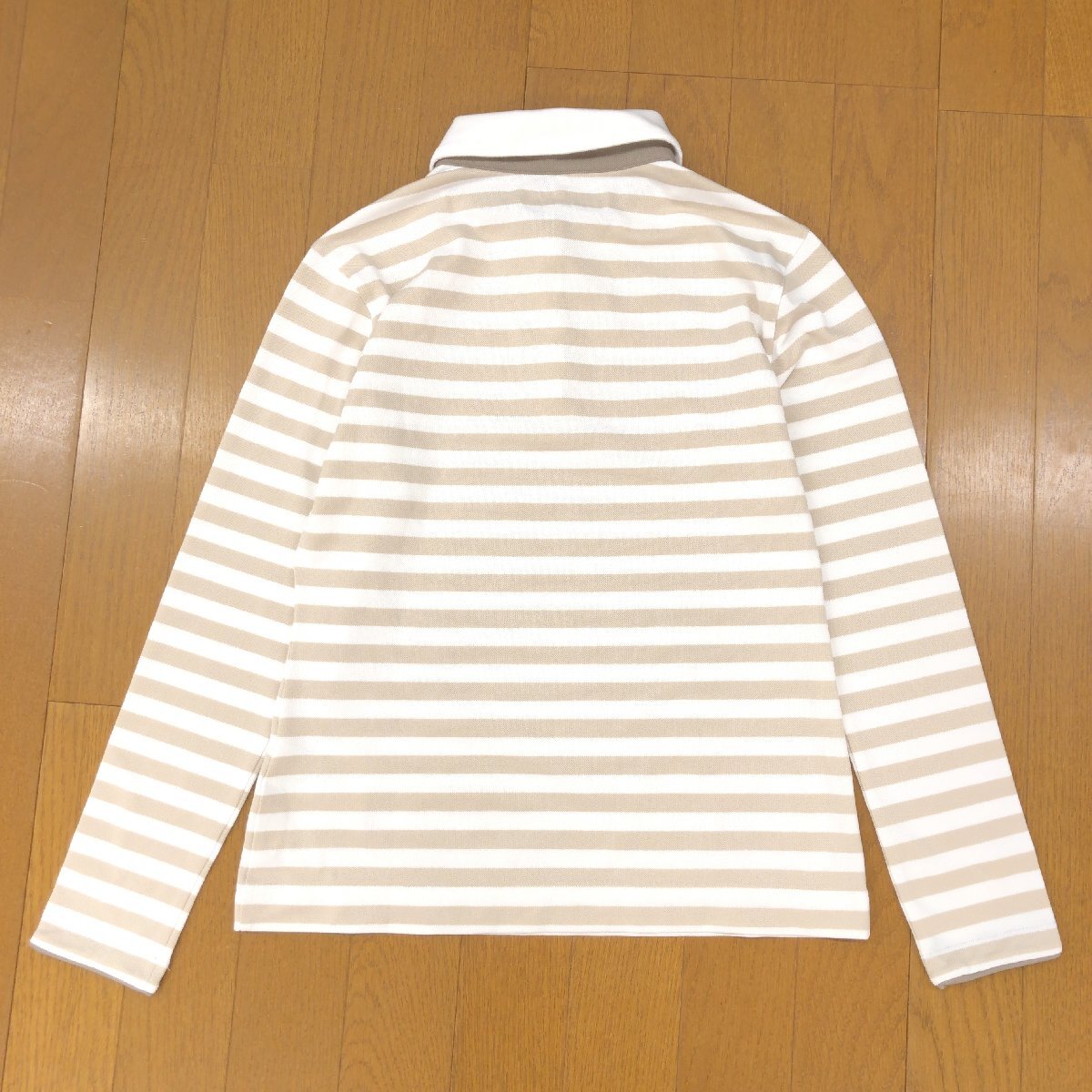 美品 NIKE GOLF ナイキゴルフ 吸水速乾 ドライ ストレッチ ボーダー ゴルフシャツ M 白 ホワイト×ベージュ ポロシャツ 長袖 レディース_画像2