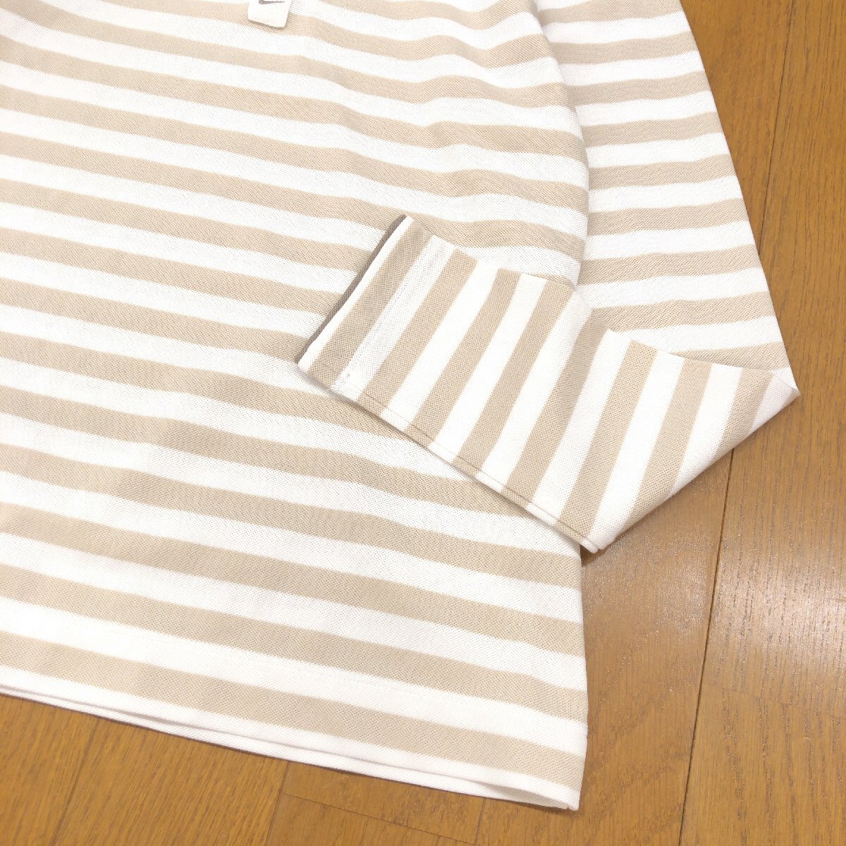美品 NIKE GOLF ナイキゴルフ 吸水速乾 ドライ ストレッチ ボーダー ゴルフシャツ M 白 ホワイト×ベージュ ポロシャツ 長袖 レディース_画像8