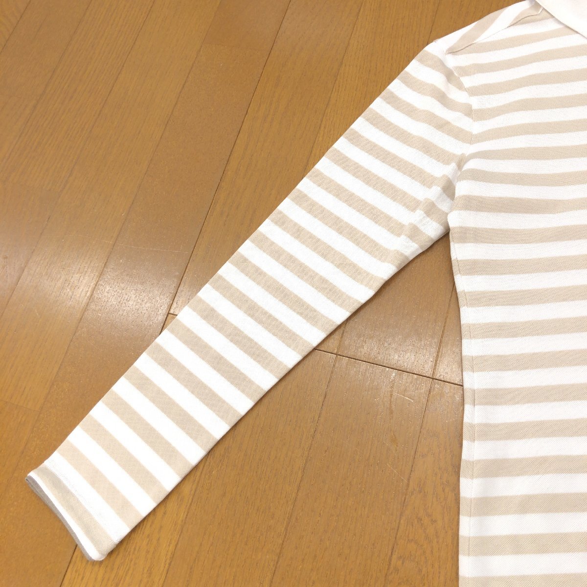 美品 NIKE GOLF ナイキゴルフ 吸水速乾 ドライ ストレッチ ボーダー ゴルフシャツ M 白 ホワイト×ベージュ ポロシャツ 長袖 レディース_画像7