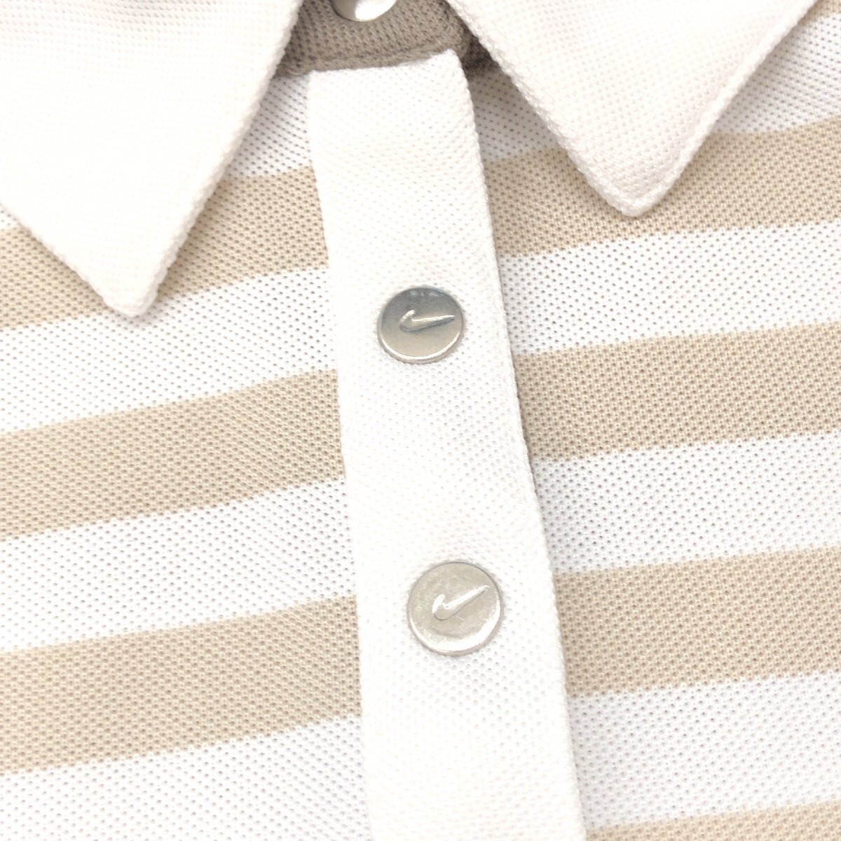 美品 NIKE GOLF ナイキゴルフ 吸水速乾 ドライ ストレッチ ボーダー ゴルフシャツ M 白 ホワイト×ベージュ ポロシャツ 長袖 レディース_画像5