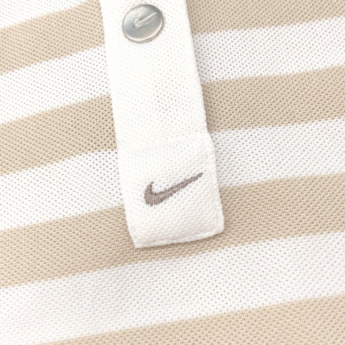 美品 NIKE GOLF ナイキゴルフ 吸水速乾 ドライ ストレッチ ボーダー ゴルフシャツ M 白 ホワイト×ベージュ ポロシャツ 長袖 レディース_画像4