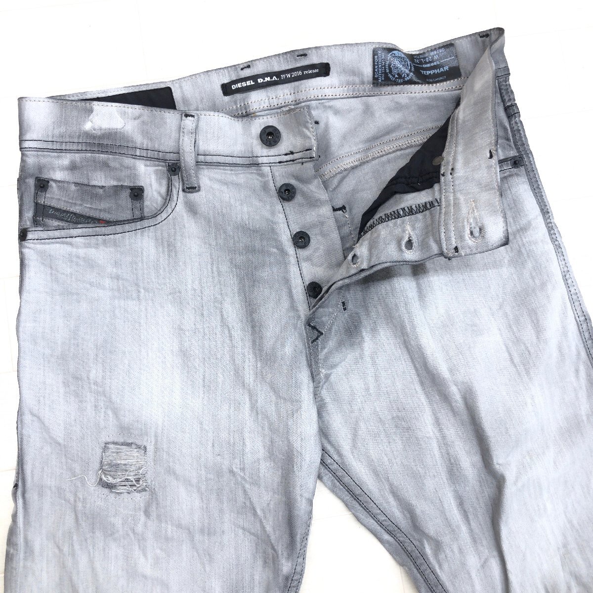 ●DIESEL ディーゼル D.N.A. TEPPHAR USED加工 ストレッチ テーパード デニム パンツ 28 w80 グレー ジーンズ y2k archive グランジ メンズの画像5