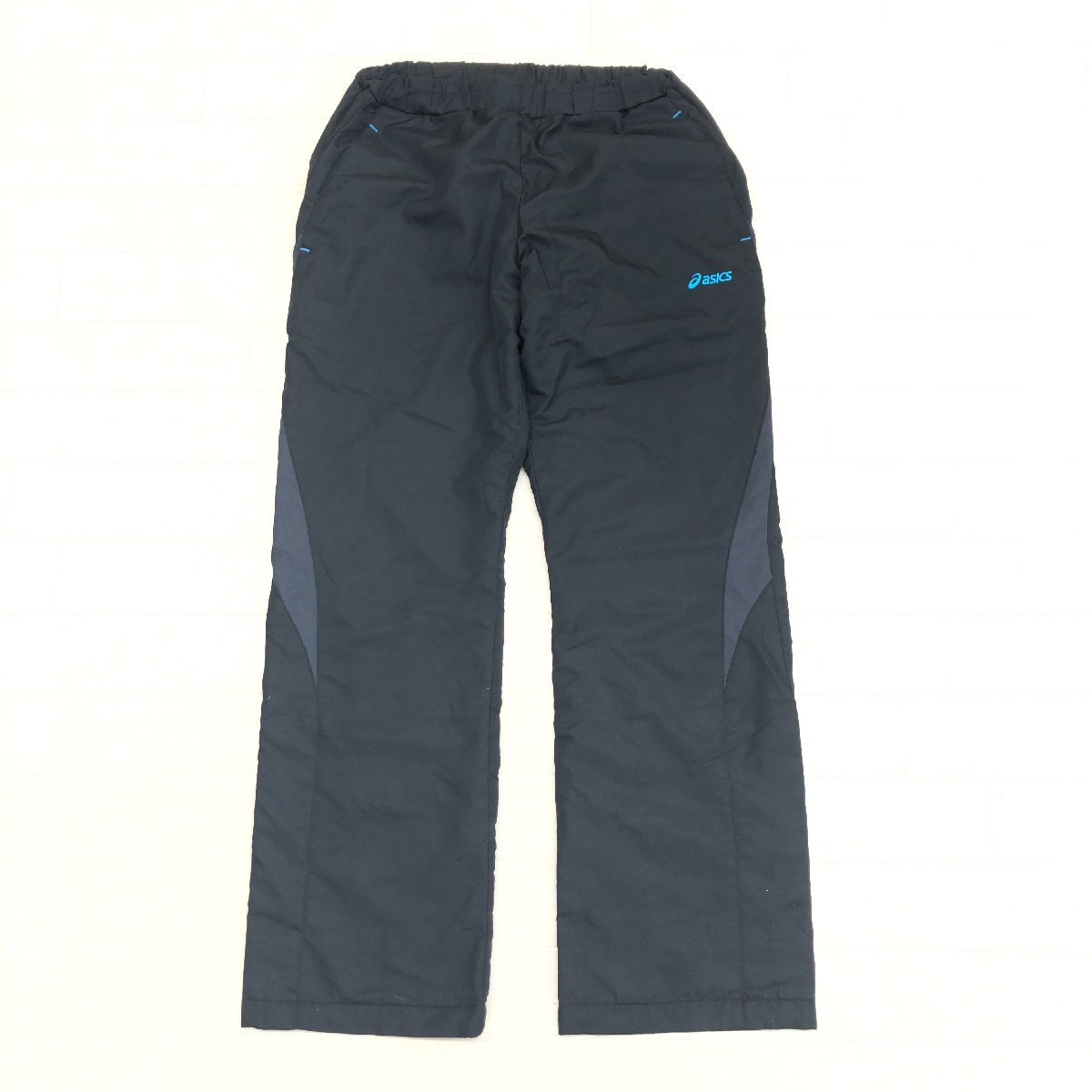 ASICS アシックス トリコット裏地 ウインドブレーカー トレーニング ロング パンツ M 黒 ブラック ジャージ スポーツ ジム レディース_画像1