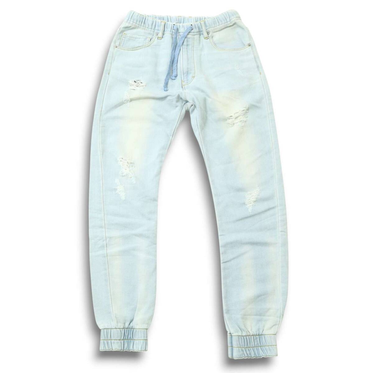 AZUL by moussy アズール マウジー ダメージ加工★ イージー ストレッチ スウェット デニム ジョガー パンツ Sz.S メンズ_画像2