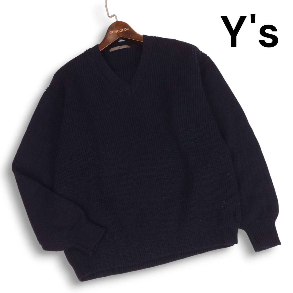 Y's ワイズ ヨウジヤマモト 秋冬 ウール100%★ Vネック オーバーサイズ ニット セーター Sz.F レディース 日本製_画像1