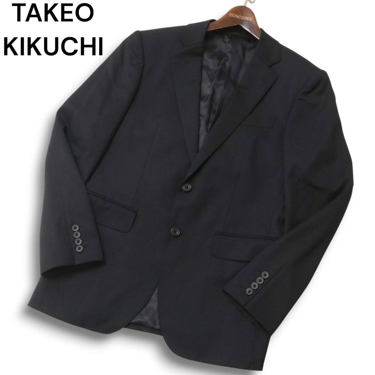 TAKEO KIKUCHI タケオキクチ 通年 総裏 イタリア カノニコ生地★ ウール100％ テーラード ジャケット Sz.2 メンズ 黒_画像1