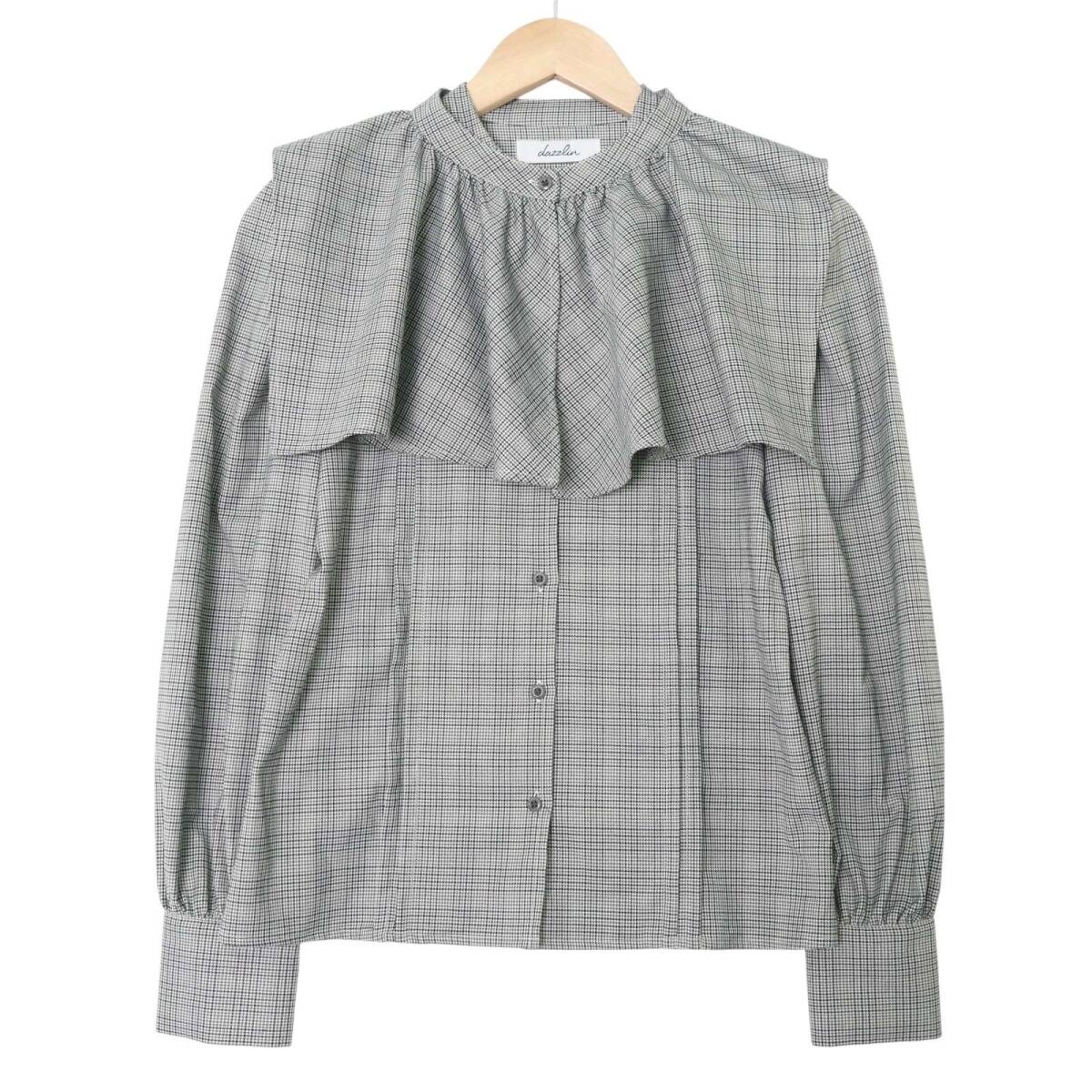 dazzlin ダズリン 通年★ フレアカラー 長袖 チェック ブラウス シャツ Sz.F レディース グレー_画像1
