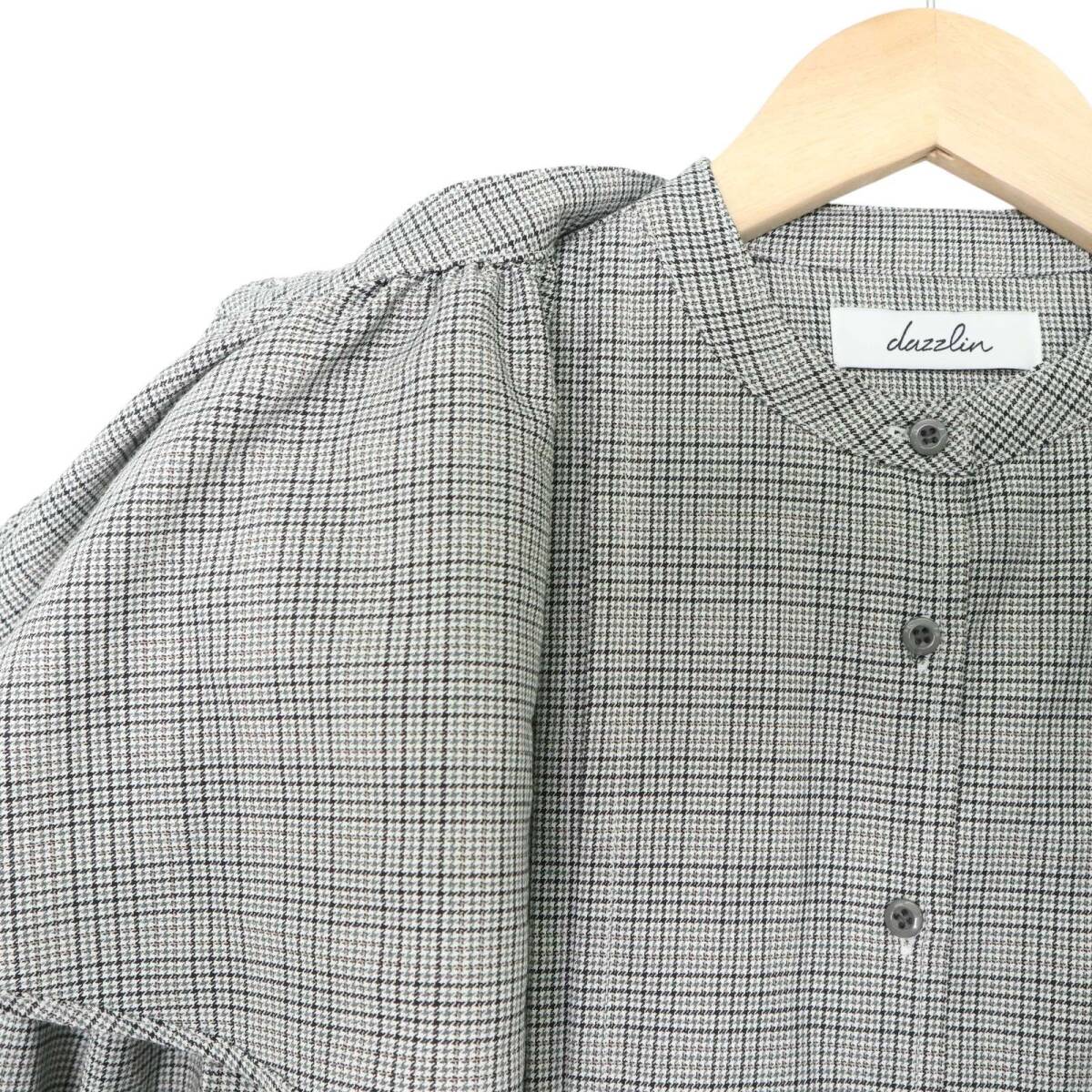 dazzlin ダズリン 通年★ フレアカラー 長袖 チェック ブラウス シャツ Sz.F レディース グレー_画像4