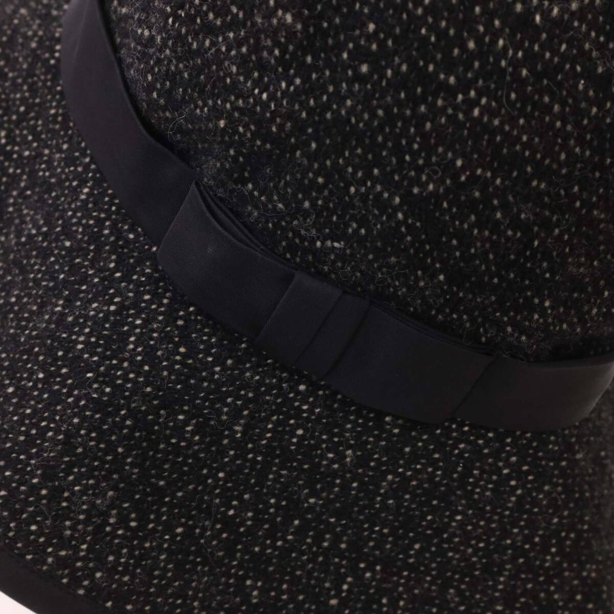 Yohji Yamamoto +NOIR ヨウジヤマモト プリュスノアール つば広 ウール ツイード フロッピー ハット Sz.F ユニセックス 黒_画像4