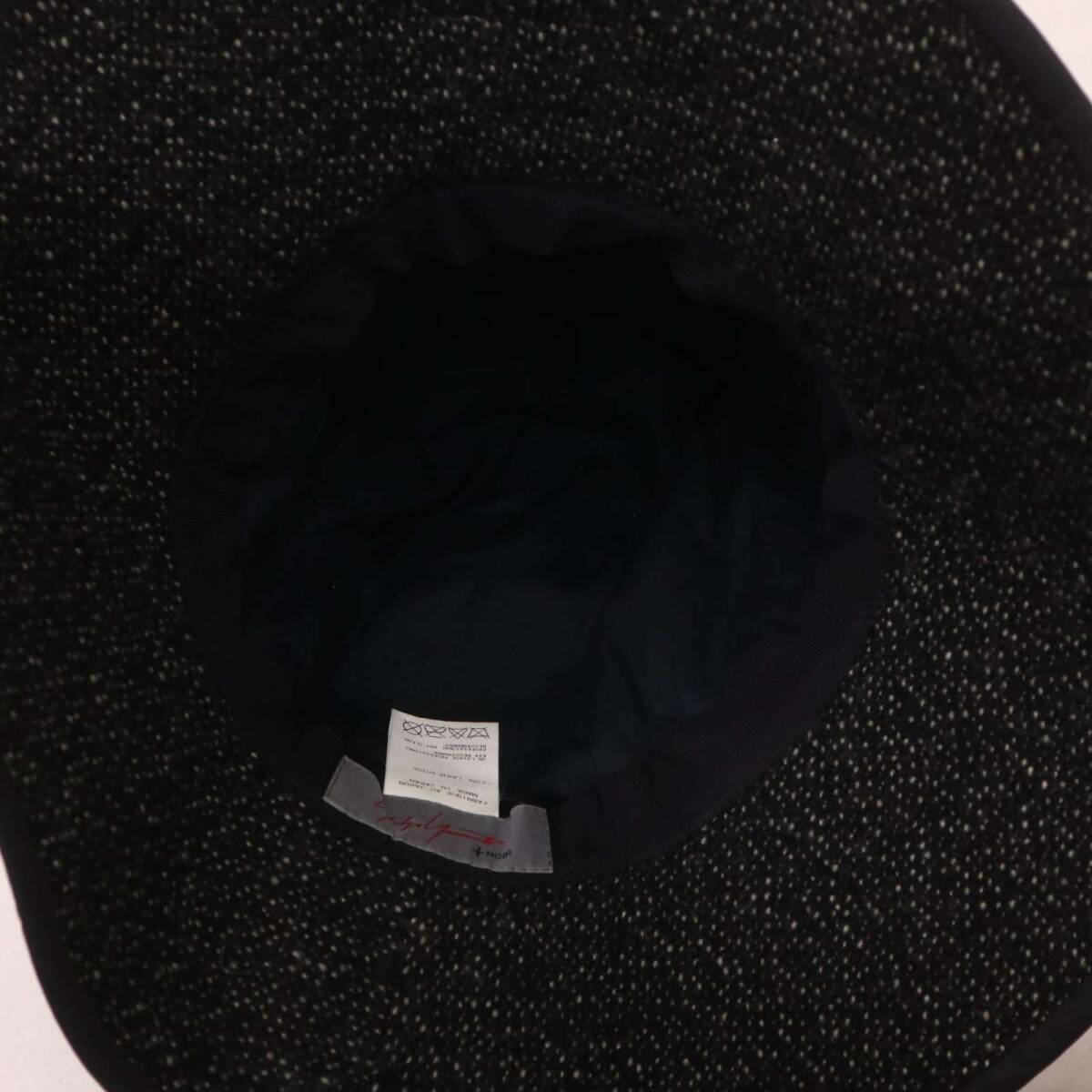 Yohji Yamamoto +NOIR ヨウジヤマモト プリュスノアール つば広 ウール ツイード フロッピー ハット Sz.F ユニセックス 黒_画像5