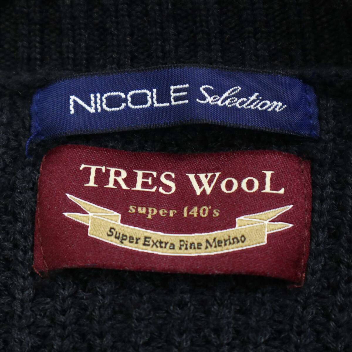 NICOLE Selection ニコル セレクション TRES ウール100%★ super 140's クルーネック ニット セーター Sz.48 メンズ 黒_画像5