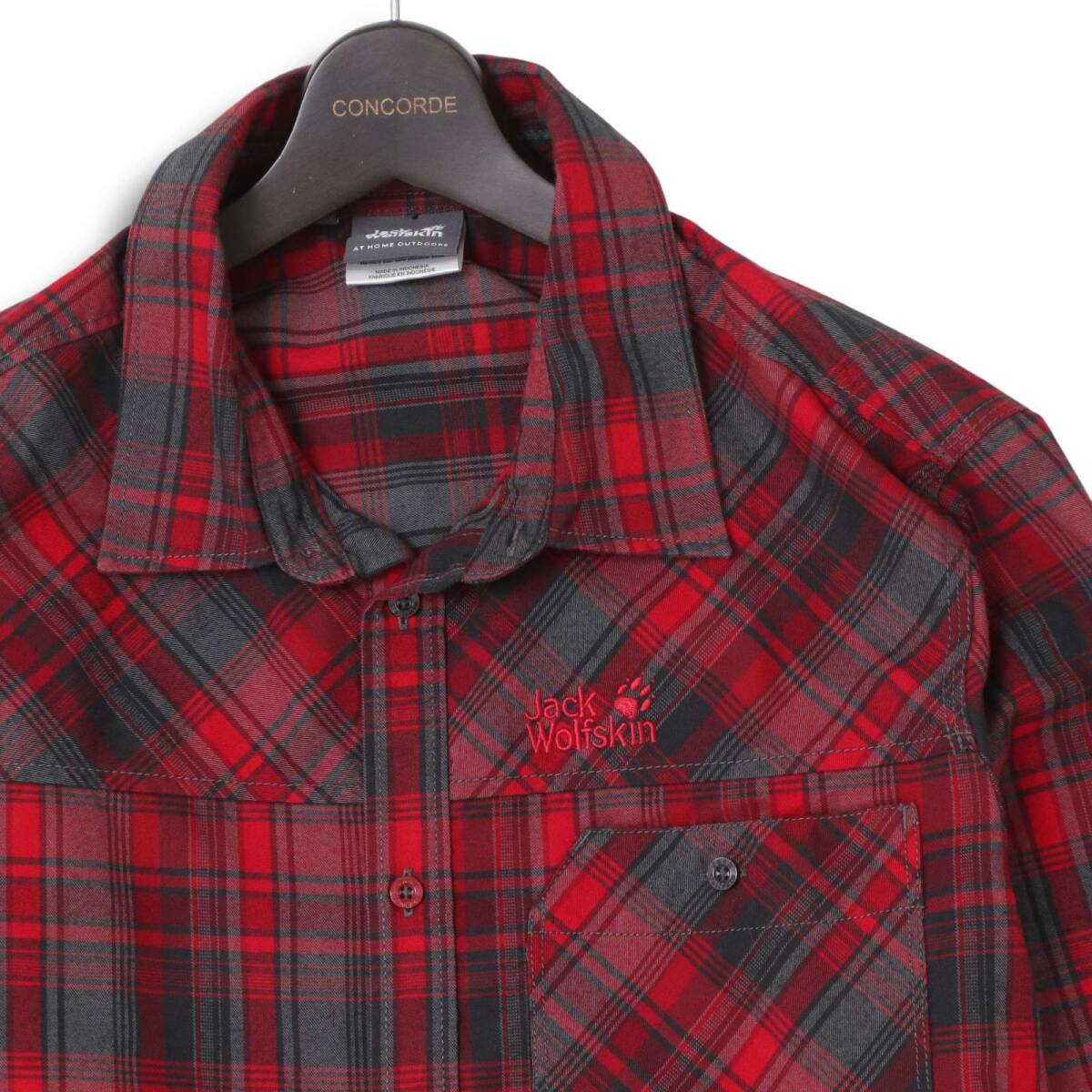 Jack Wolfskin ジャックウルフスキン 秋冬 刺繍★ SLIM FIT 長袖 チェック シャツ Sz.XL メンズ アウトドア 大きいサイズ_画像2