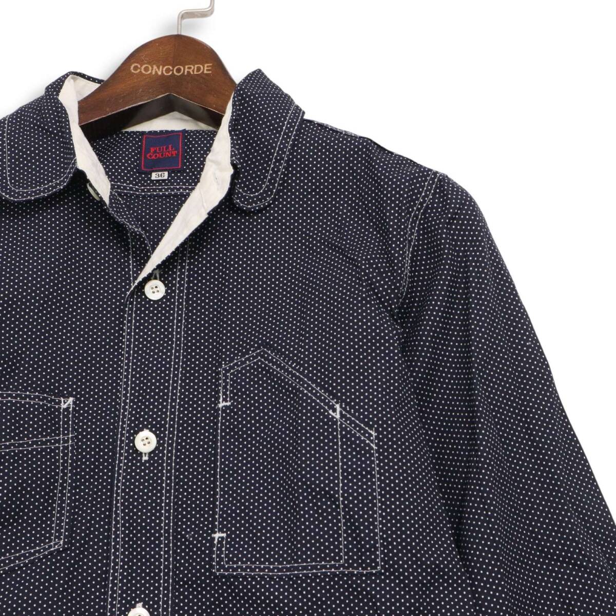 FULLCOUNT Fullcount через год точка общий рисунок * длинный рукав стежок рубашка Sz.36 мужской темно-синий сделано в Японии 