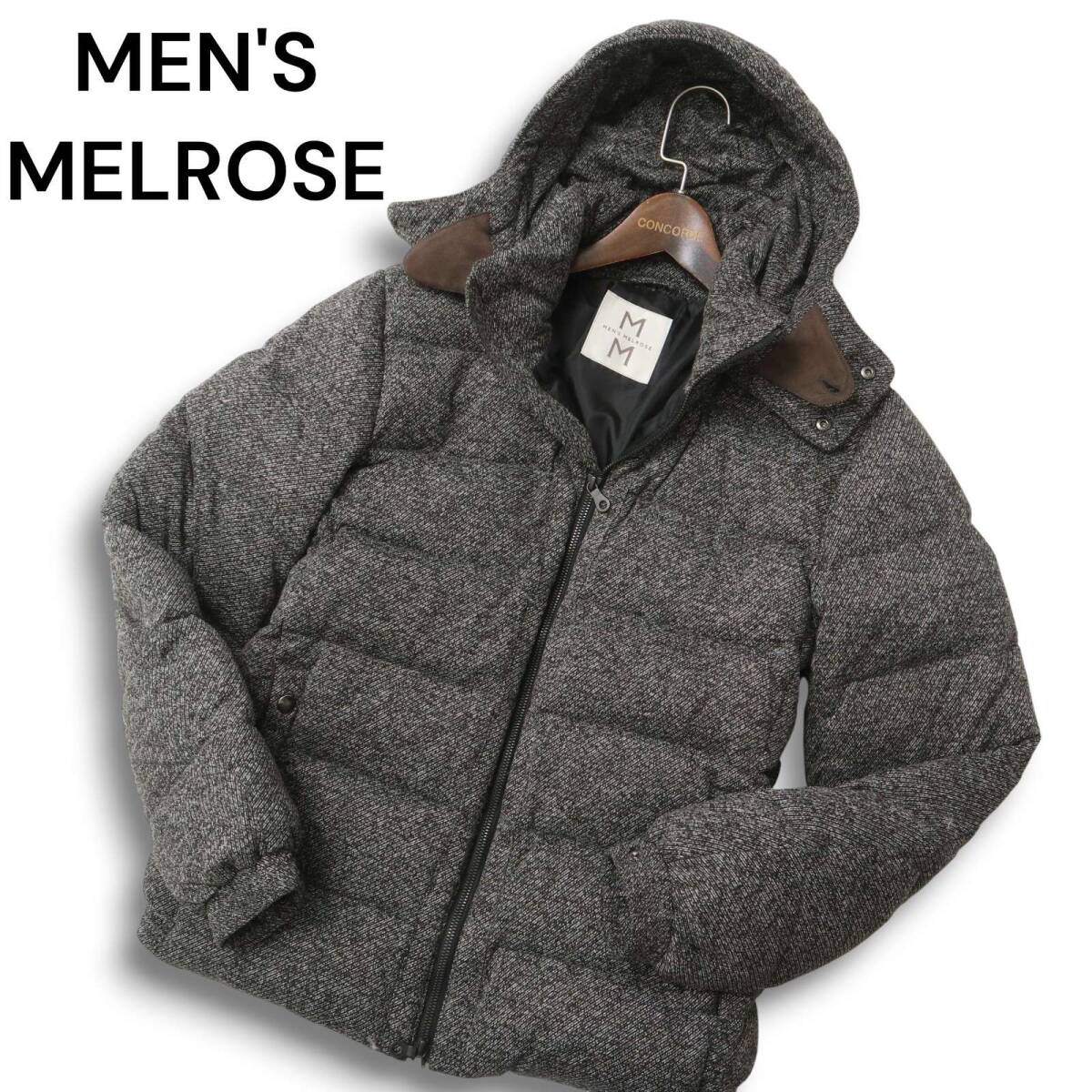 MEN'S MELROSE メンズメルローズ 秋冬 ツイード調 フーディー ダウン ジャケット Sz.3 メンズ_画像1