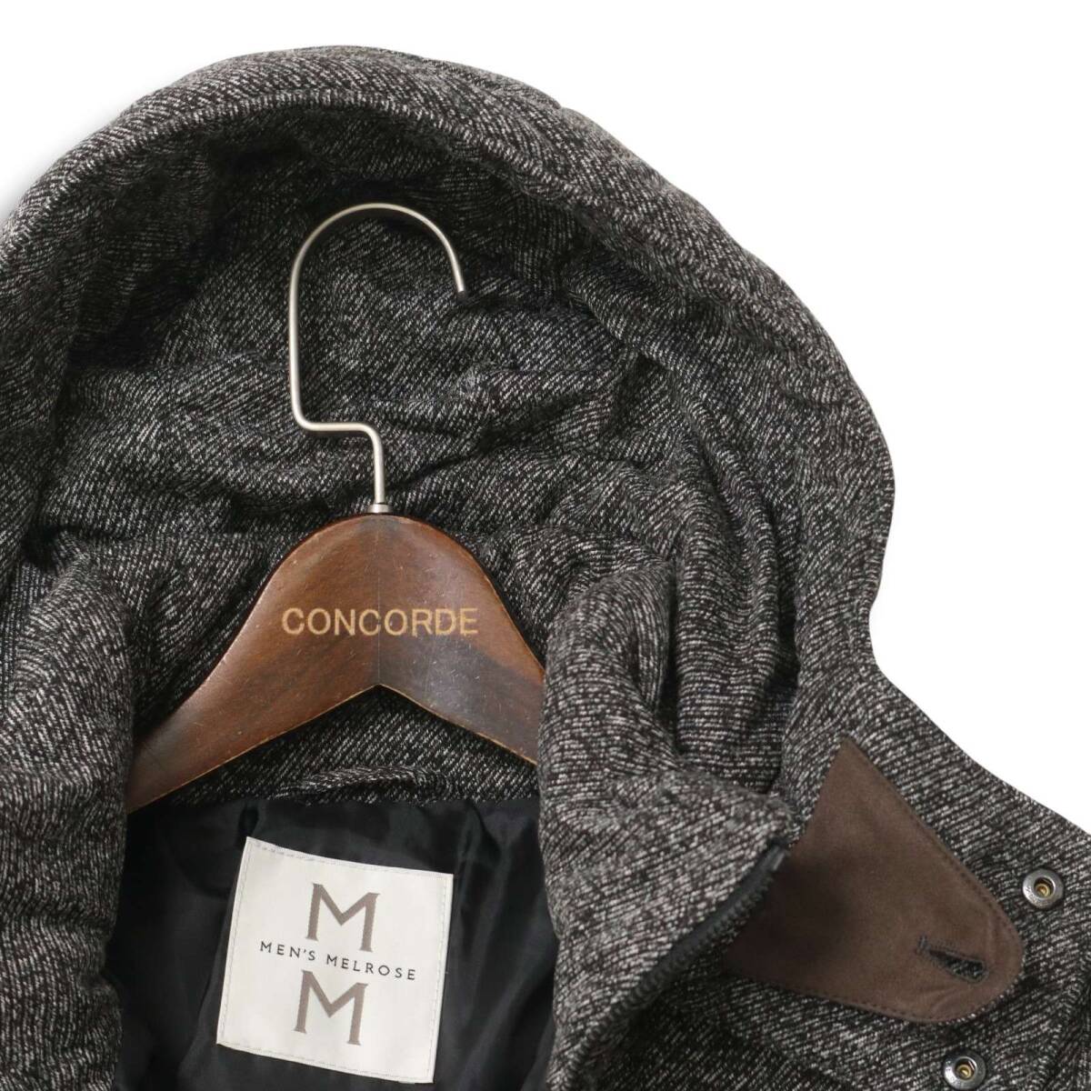 MEN'S MELROSE メンズメルローズ 秋冬 ツイード調 フーディー ダウン ジャケット Sz.3 メンズ_画像2